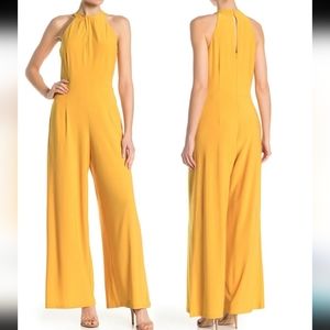 Nina Leonard Wide Leg Halter Jumpsuit Golden Yellow Mustard